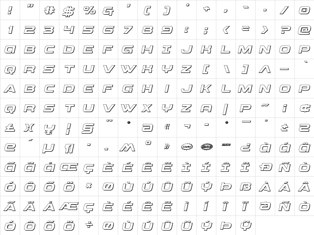 Beam Weapon 3D Italic Italic  glyph index