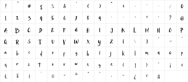 Hello Bunny Handwriting Regular  glyph index