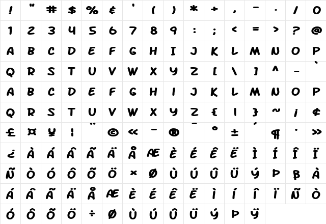 SF Arch Rival Extended Bold  glyph index