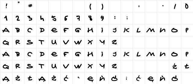 Jeff Kovalsky Regular  glyph index