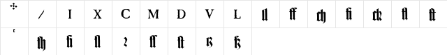 TexturGotisch LT Regular  glyph index