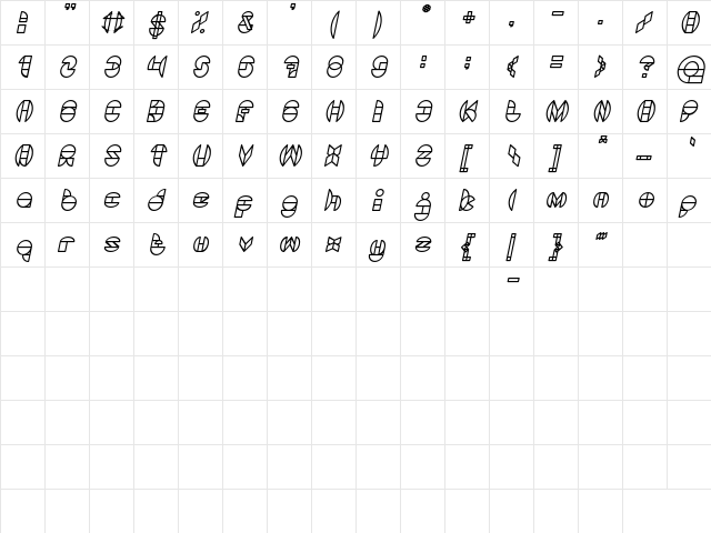 DRAGON FLY Italic  glyph index