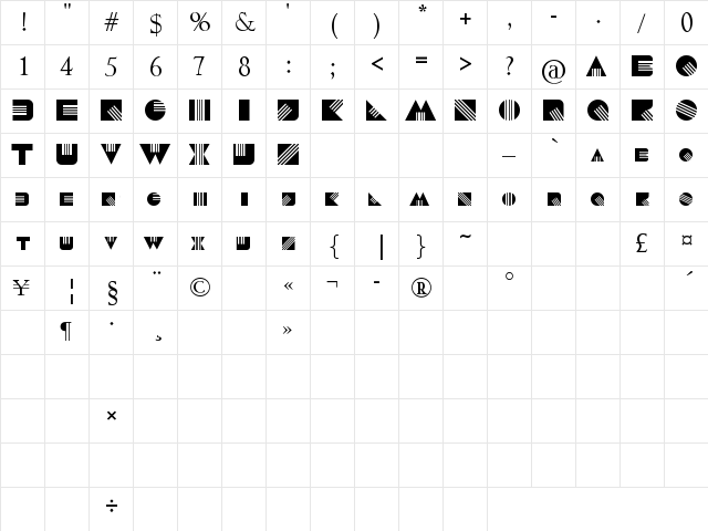 vuur Regular  glyph index