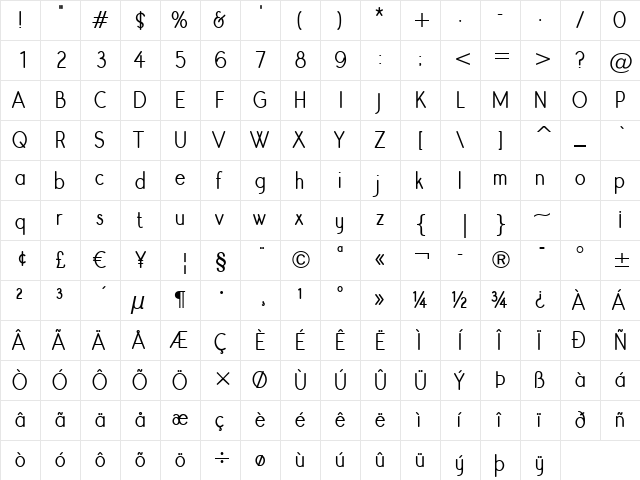 Register Sans BTN Cn Bold  glyph index