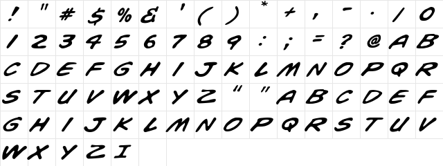 Whiz Bang Bold  glyph index