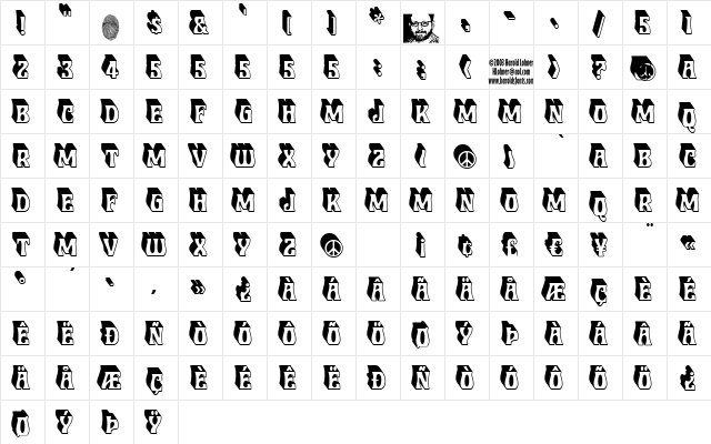 Roberta Raised Shadow Demo  glyph index
