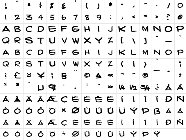 Carl Barks Script Regular  glyph index