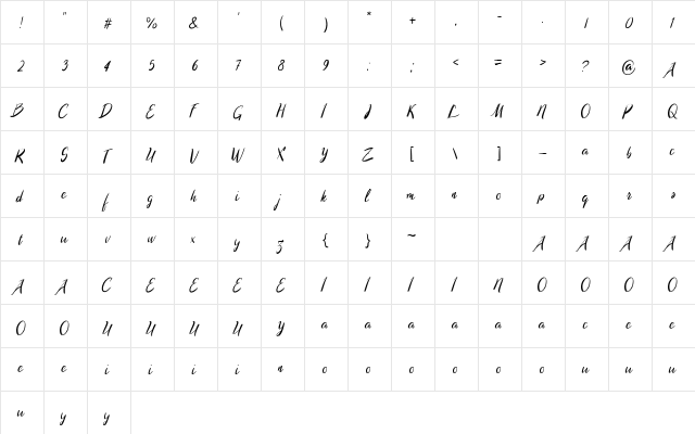 Morigana Regular  glyph index
