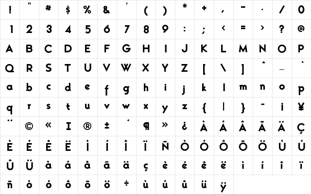 Simplix D V Bold  glyph index