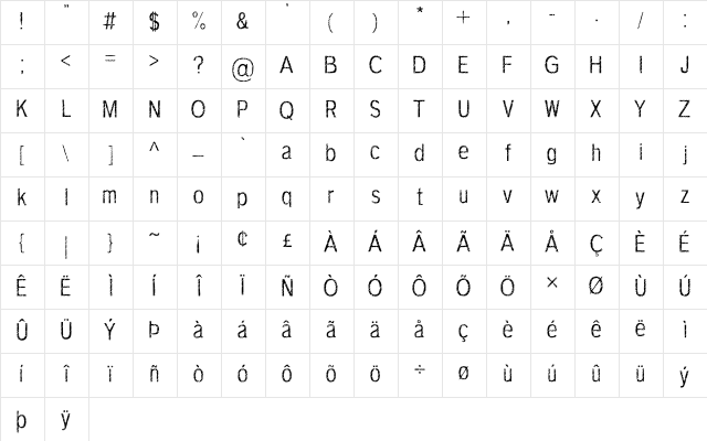 Terbium - Personal Use Only Regular  glyph index