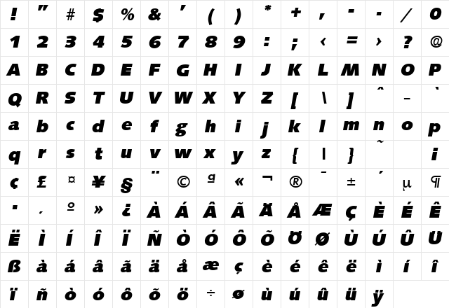 Saxony-Serial-Heavy RegularItalic  glyph index