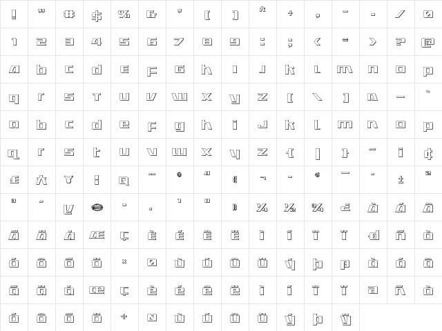 Ultramarines 3D Regular  glyph index
