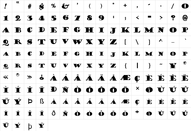 FZ JAZZY 38 Normal  glyph index