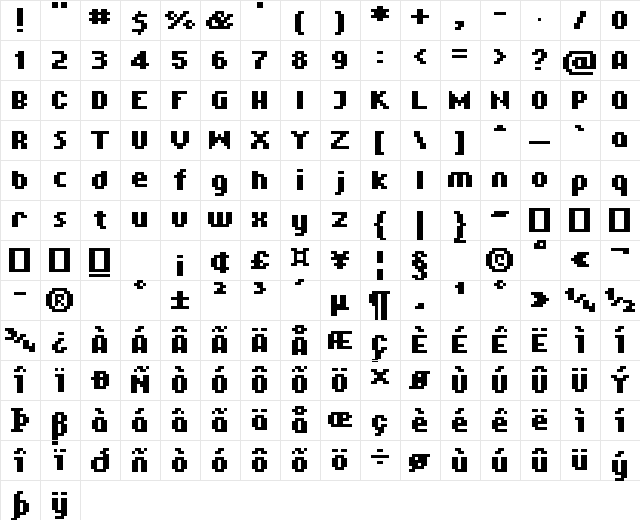 01Aquatix Bold  glyph index