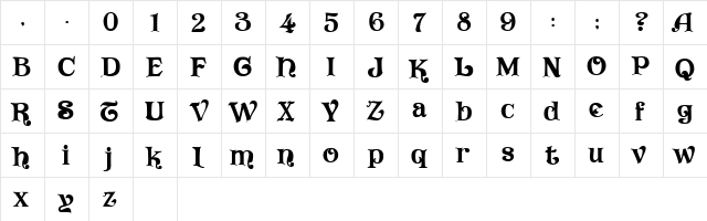 Vivala Regular  glyph index
