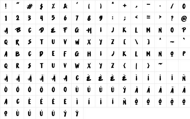 Hot Sauce Italic  glyph index