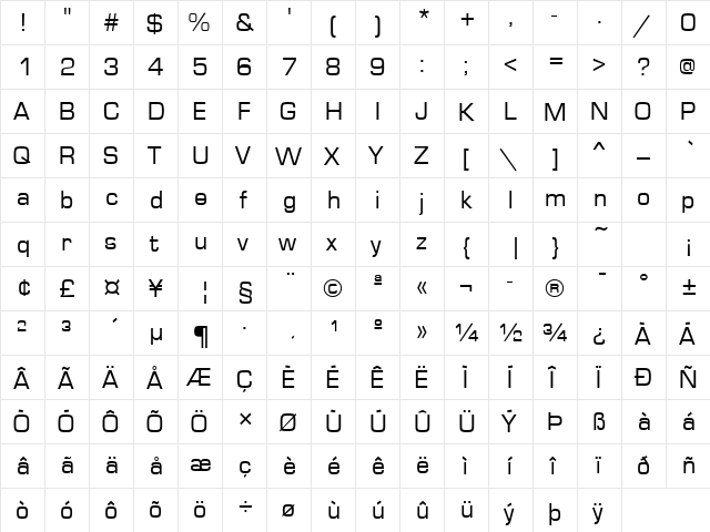 MicroSquare Regular  glyph index