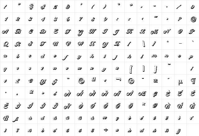 BallantinesShadow-Heavy Regular  glyph index
