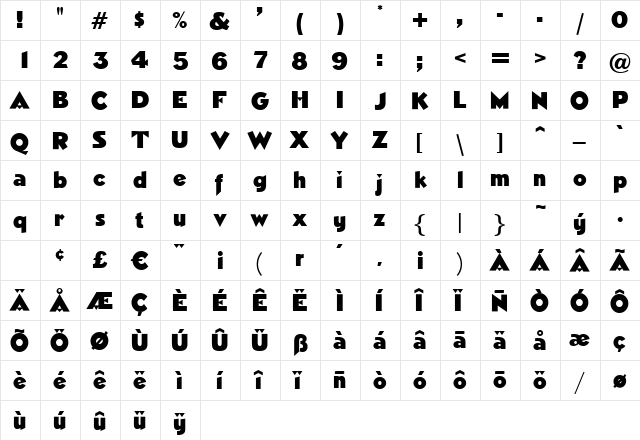 Neasden Regular  glyph index