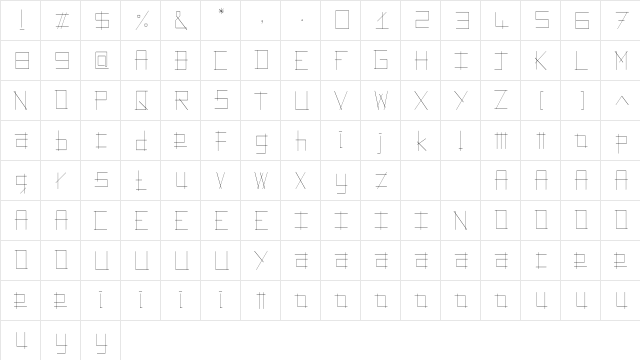 MatchSticks Regular  glyph index