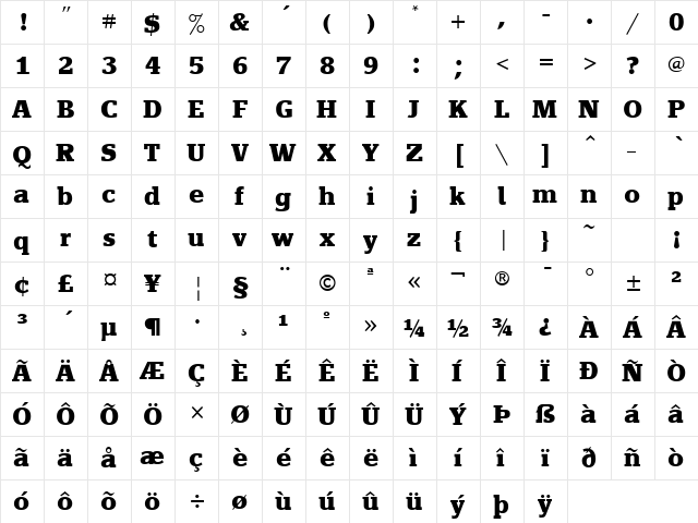 Siseriff LT Std Bold Regular  glyph index