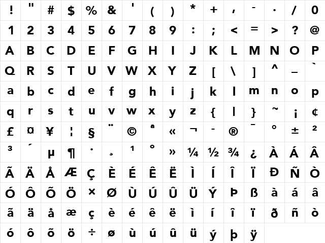 Avenir Regular  glyph index