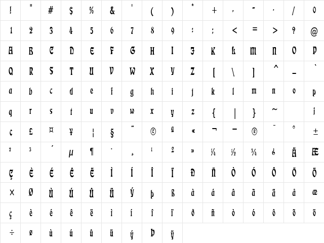 LushlifeCondensed Regular  glyph index