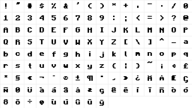 Minecraft Bold  glyph index