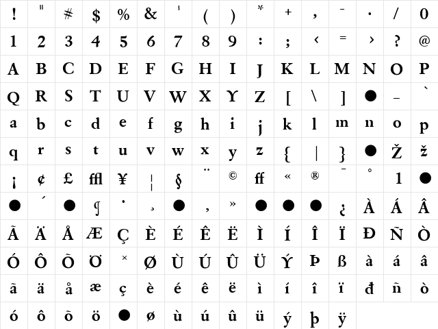 Eldorado Regular  glyph index
