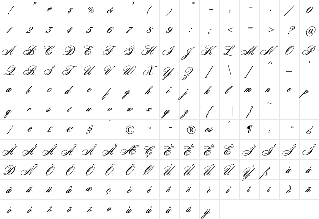 NocturneC Regular  glyph index