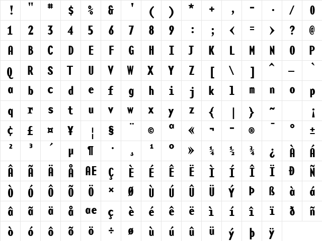 BaseMono-Narrow Bold  glyph index