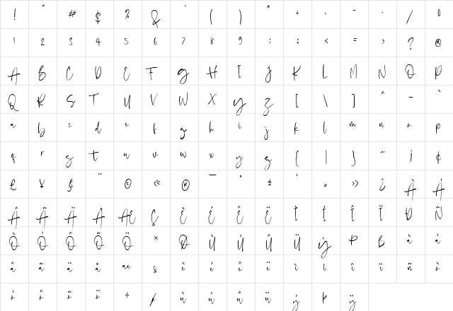 Bostya - Personal Use Regular  glyph index