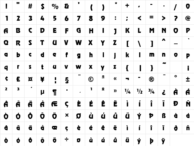 OnStage Regular  glyph index