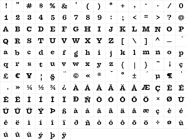 Farao OT Bold  glyph index