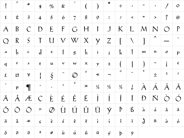 Eva AntiquaHvSG  glyph index