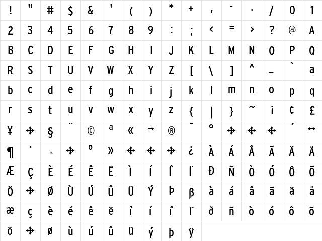 Interstate Regular  glyph index