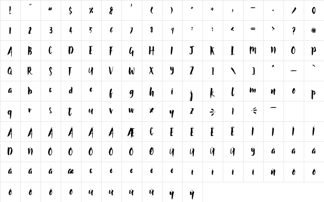 Lovestorya Regular  glyph index