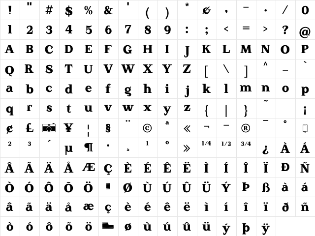 Miscasted Bold  glyph index