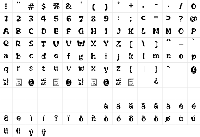 Goo Puff Regular  glyph index