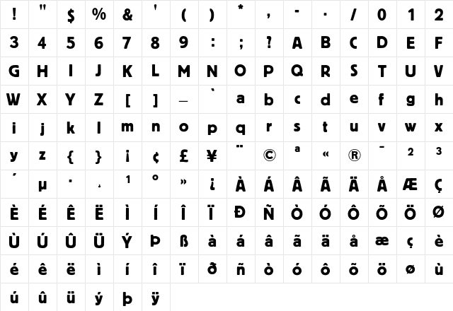 Block Berthold Regular  glyph index
