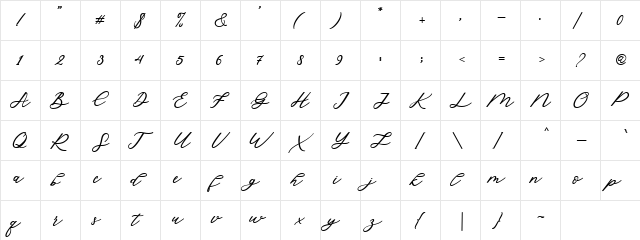 Cadosa Script Regular  glyph index