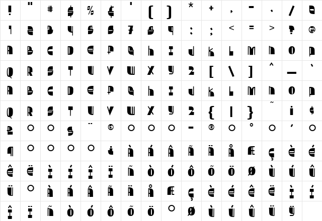 Stunthouse Medium  glyph index