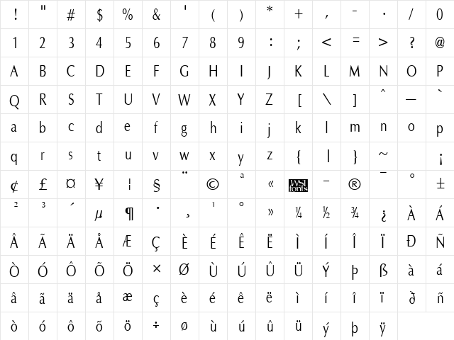 OptaneCompact Regular  glyph index