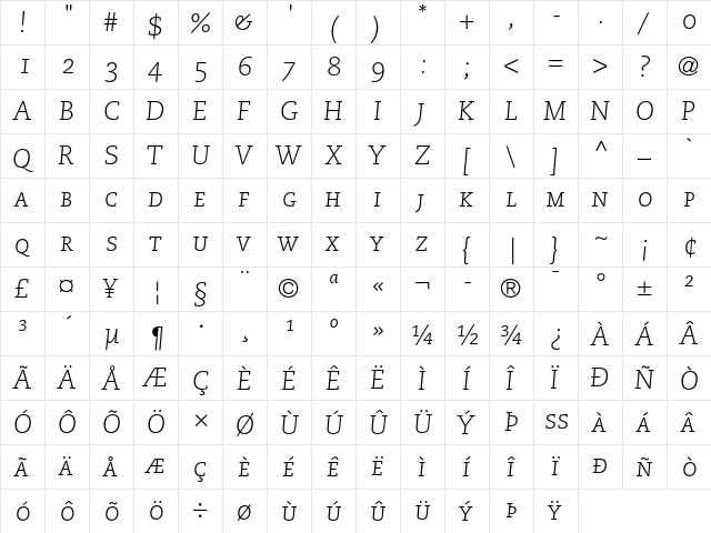 PMN Caecilia 46 Light Italic SC  glyph index
