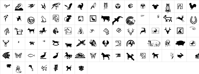 Animals P01  glyph index