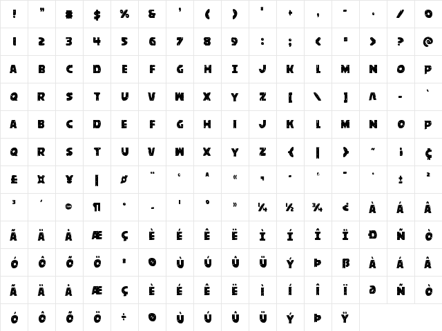 Behemuth Condensed Condensed  glyph index