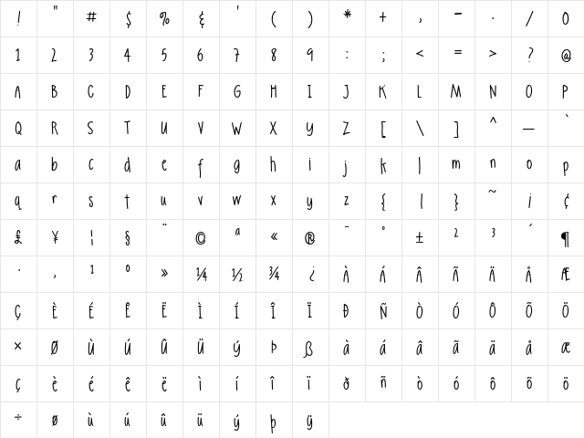 Jinxed Regular  glyph index