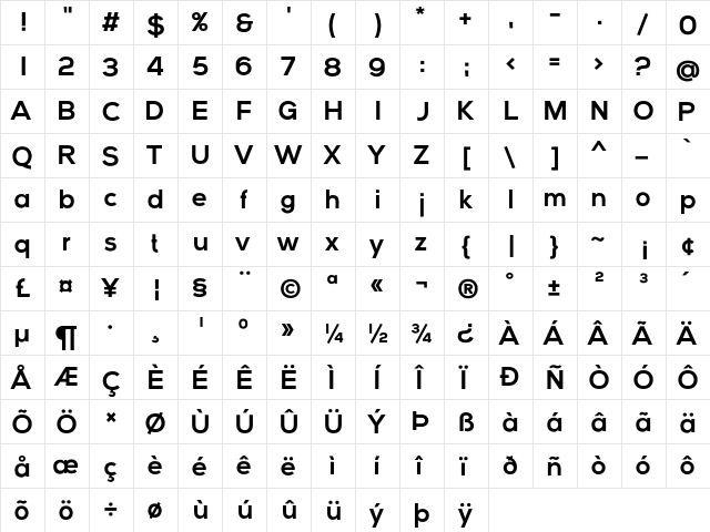 Vice City Sans Regular  glyph index