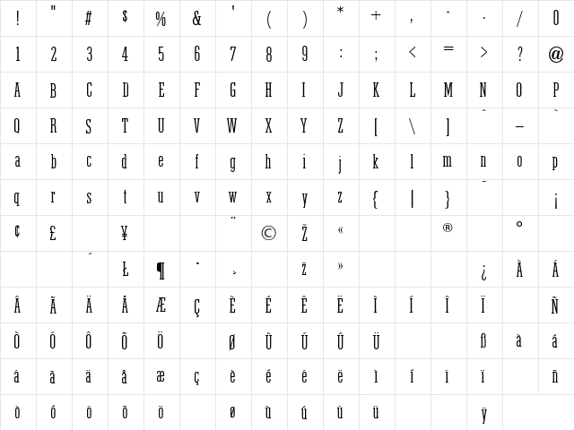 Stymie Obelisk Regular  glyph index