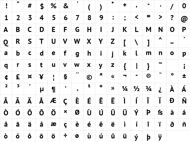 PT Sans Bold  glyph index